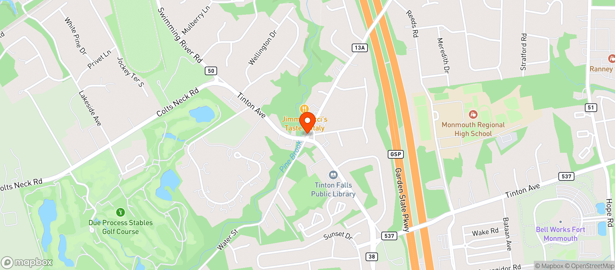Map showing Mjs Pizza Bar & Grill