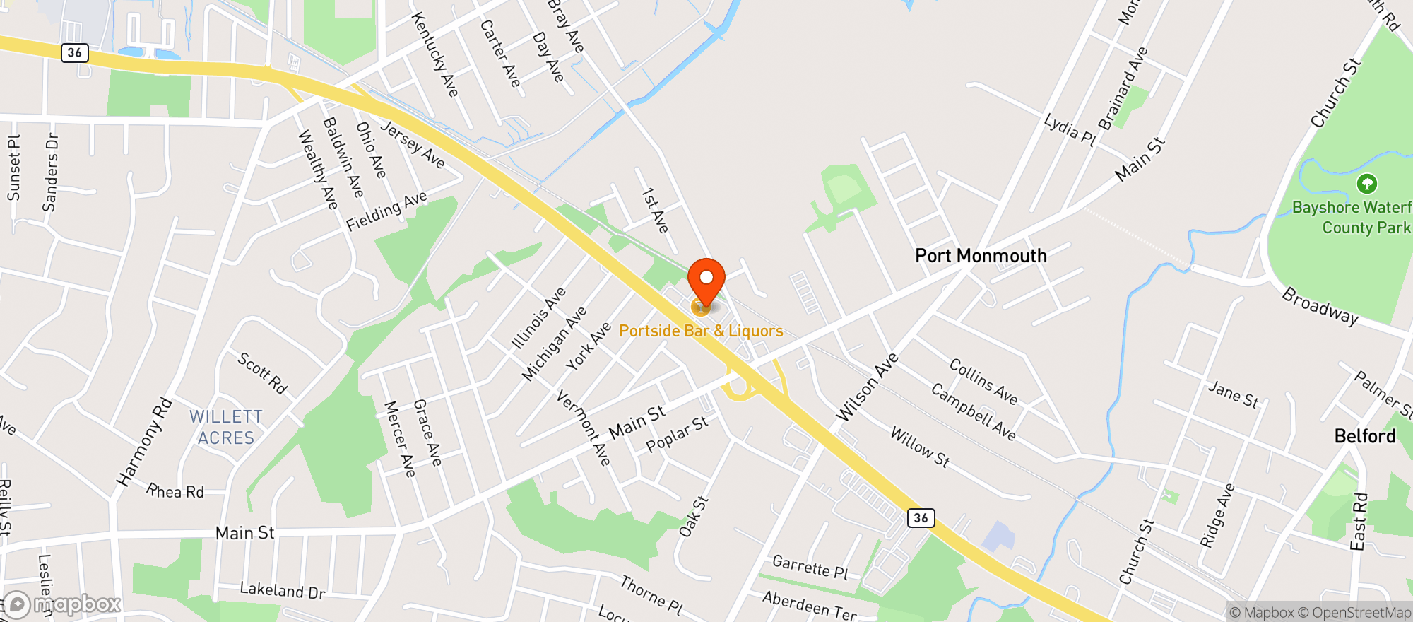Map showing Port Side Bar & Liquors