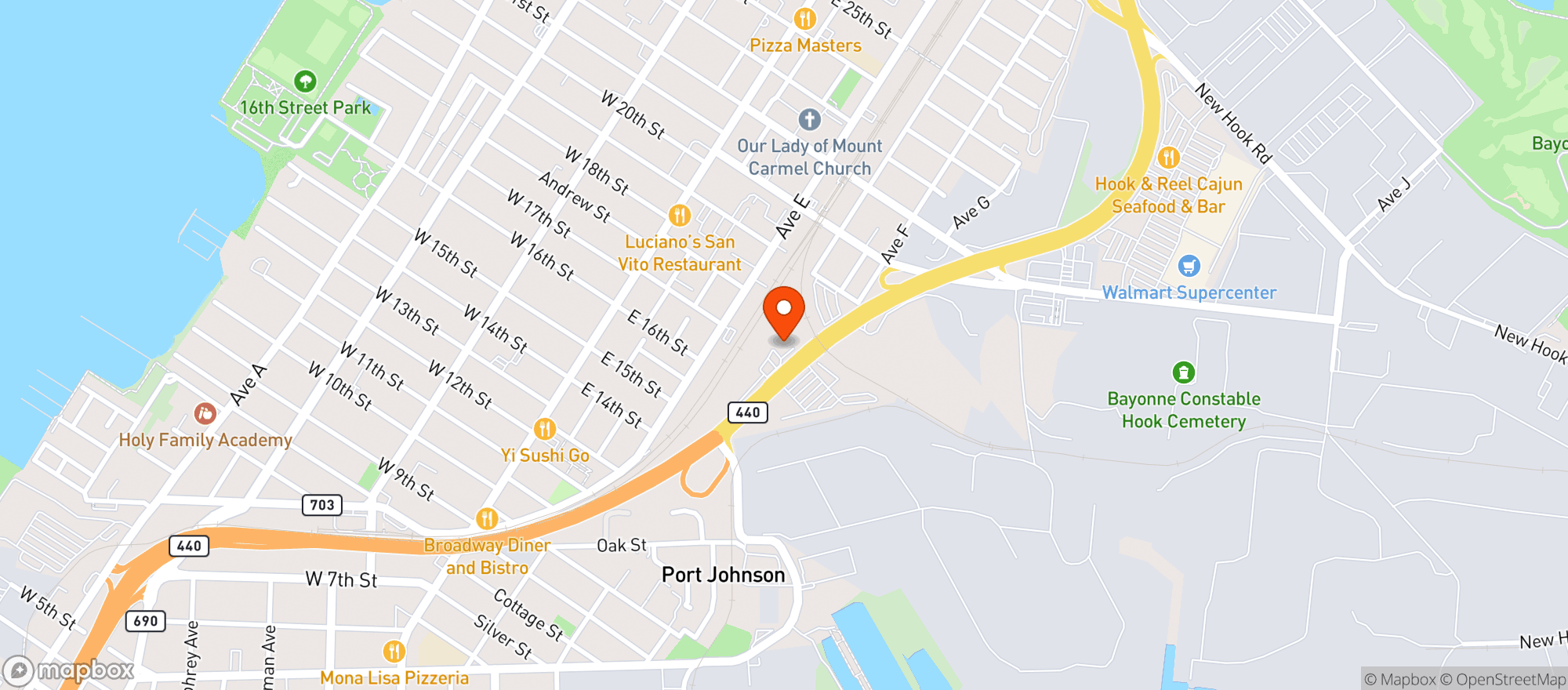 Map showing Bridgeview Liquor (Bayonne)