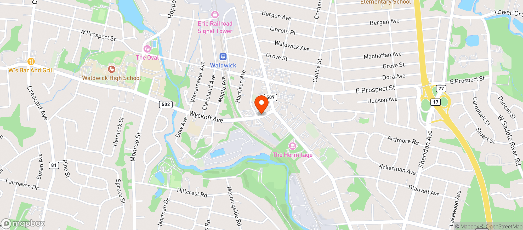 Map showing Waldwick Wine & Spirits