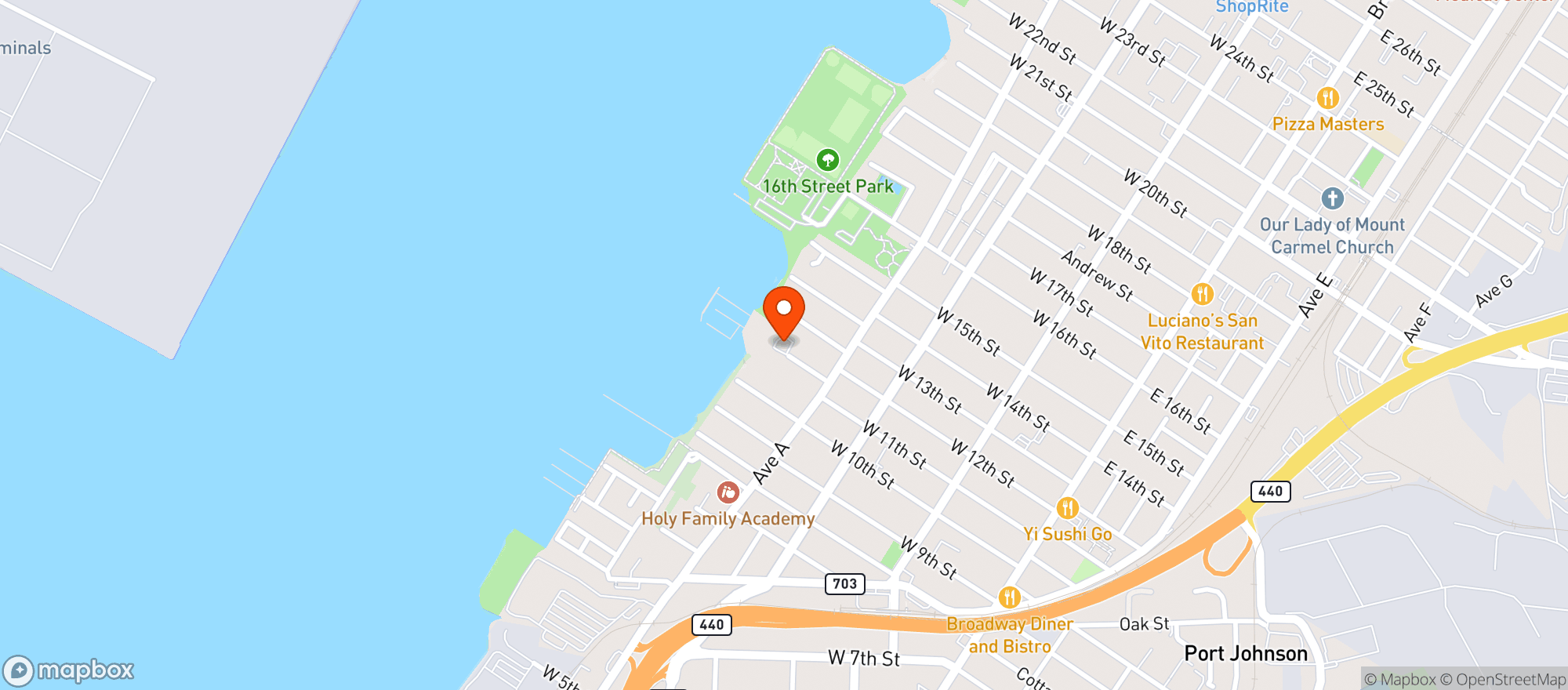 Map showing Robbins Reef Yacht Club