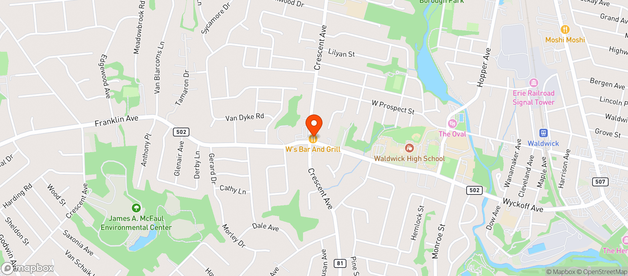 Map showing VILLAGE GRILL