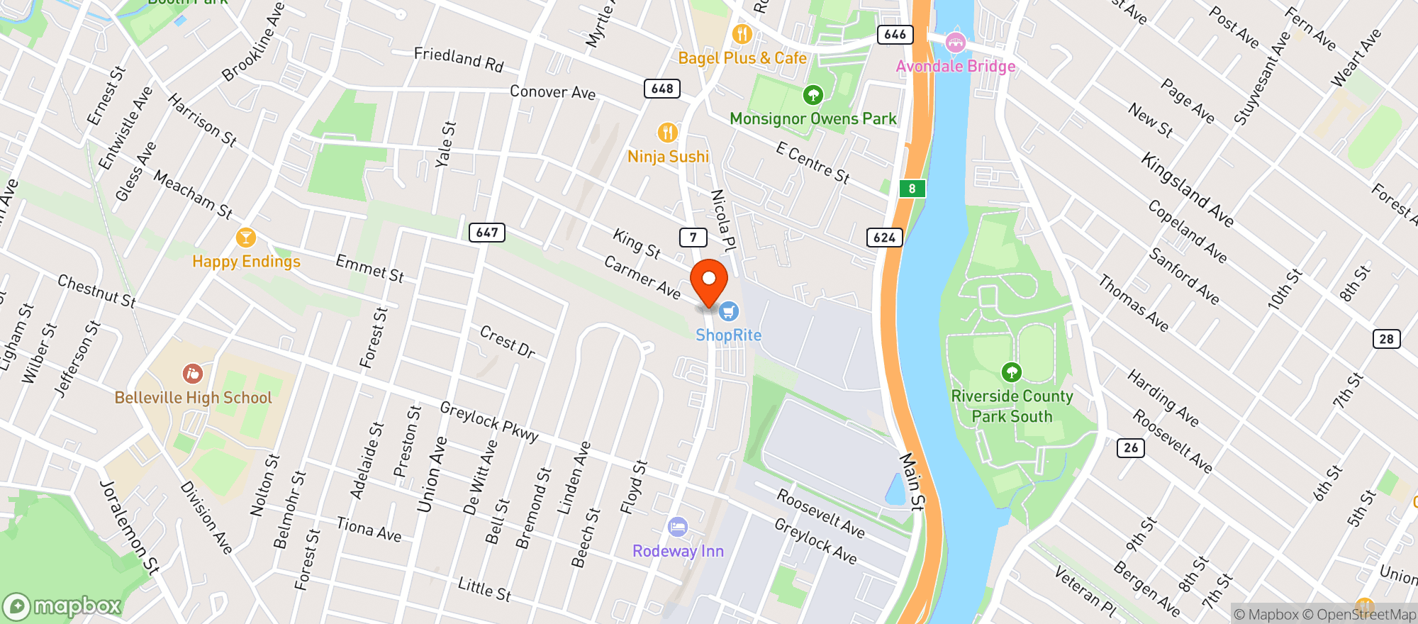 Map showing Kellys Liquors