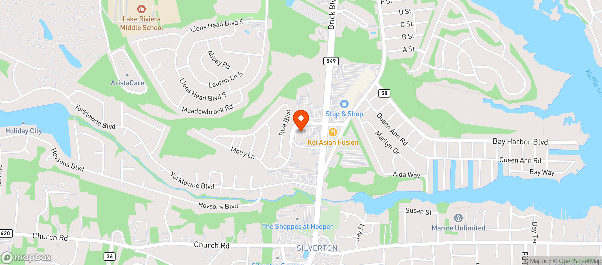 Map showing Spirits Unlimited Brick Blvd