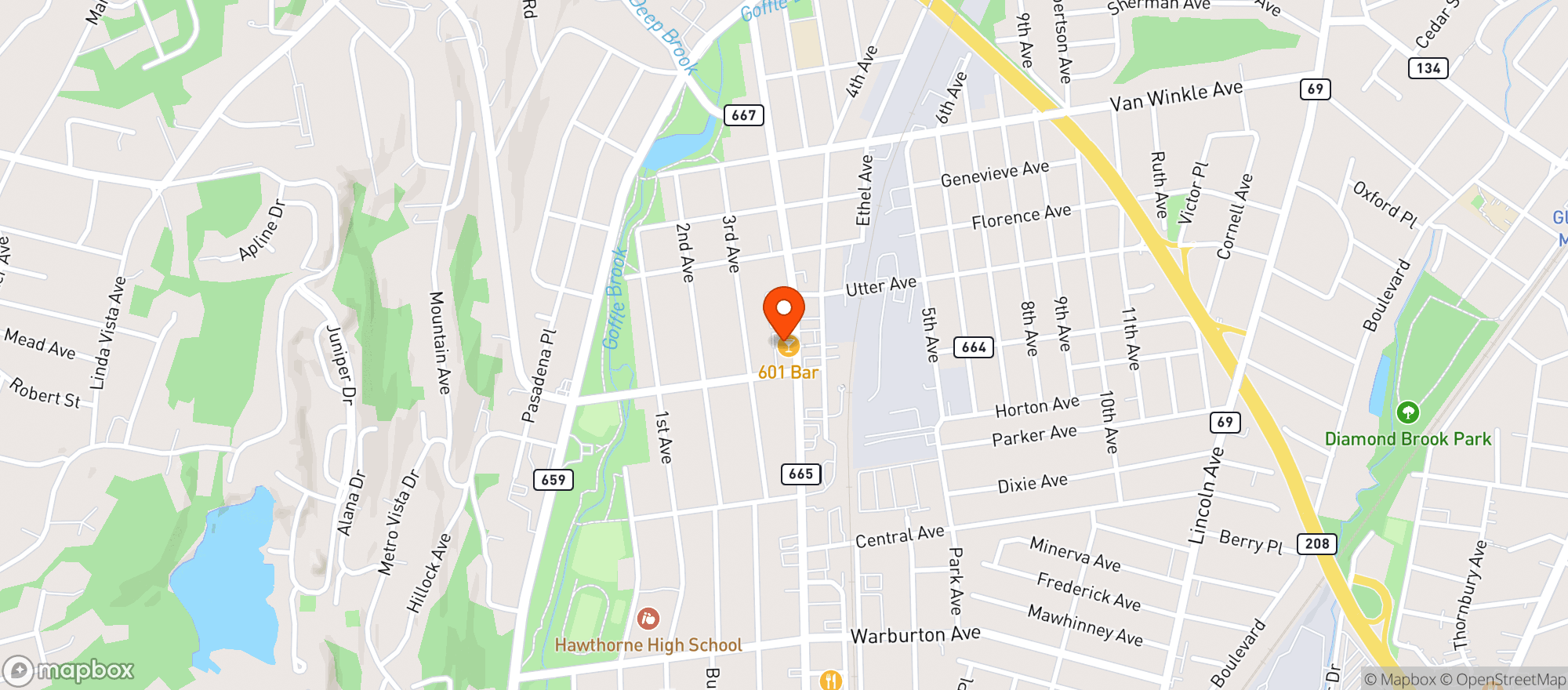 Map showing Hawthorne Liquors/Rumors