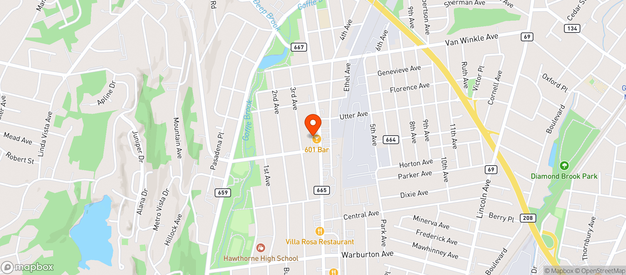 Map showing Hawthorne Liquors