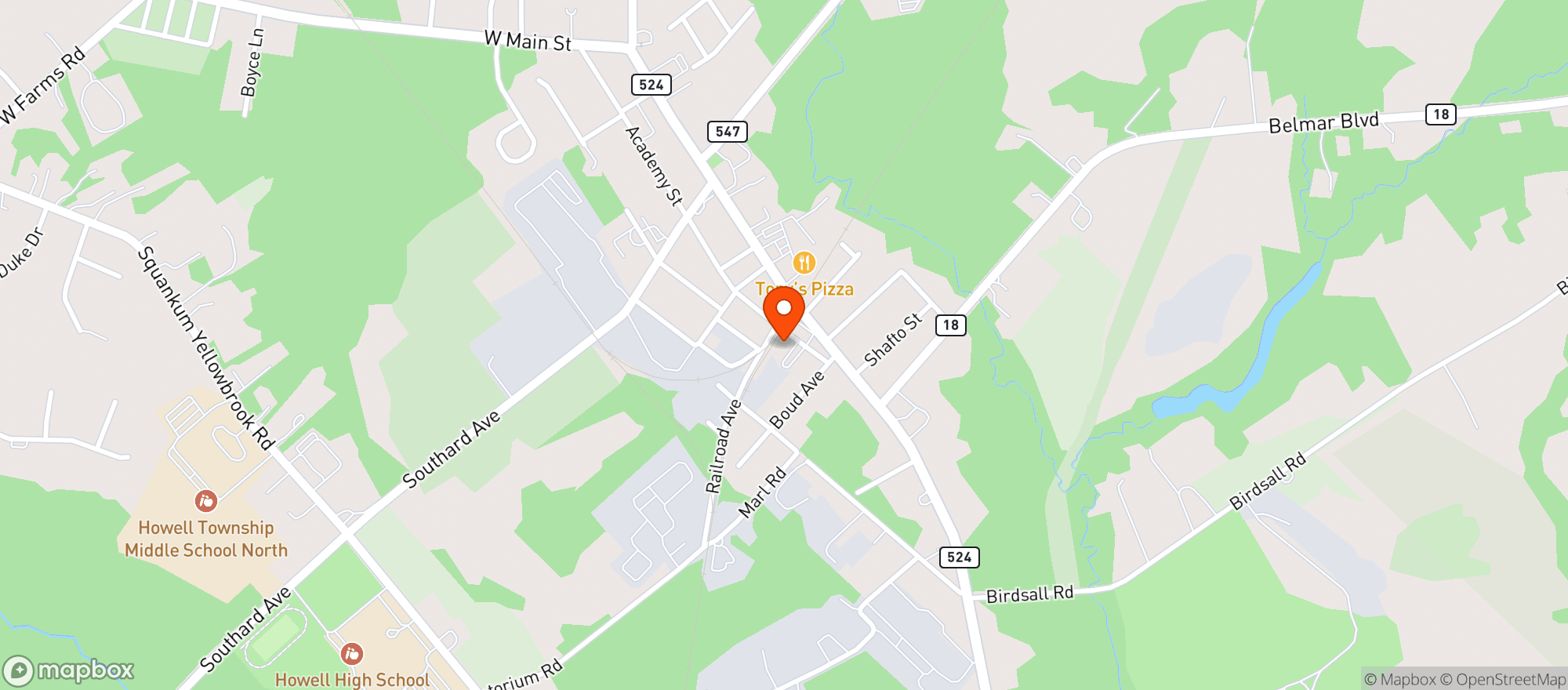 Map showing Woodys Roadside Tavern