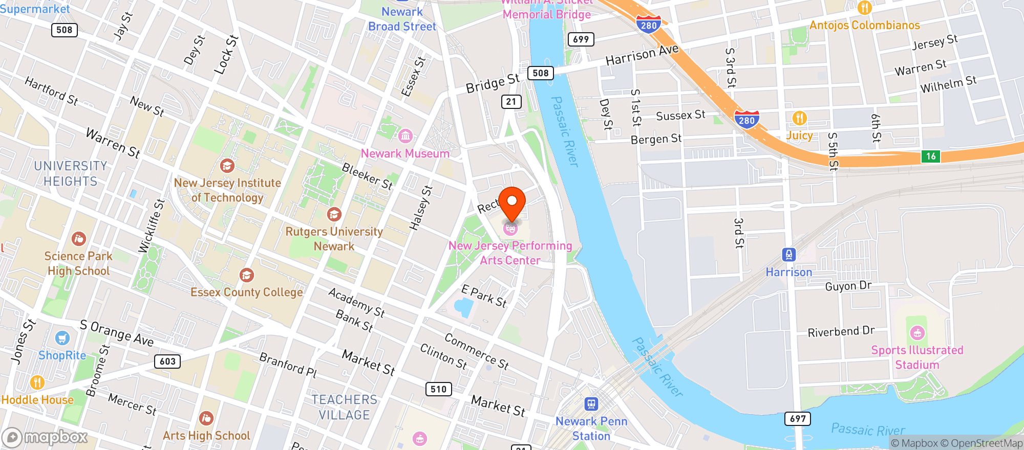 Map showing Culinaire Nj Pac Art Ctr