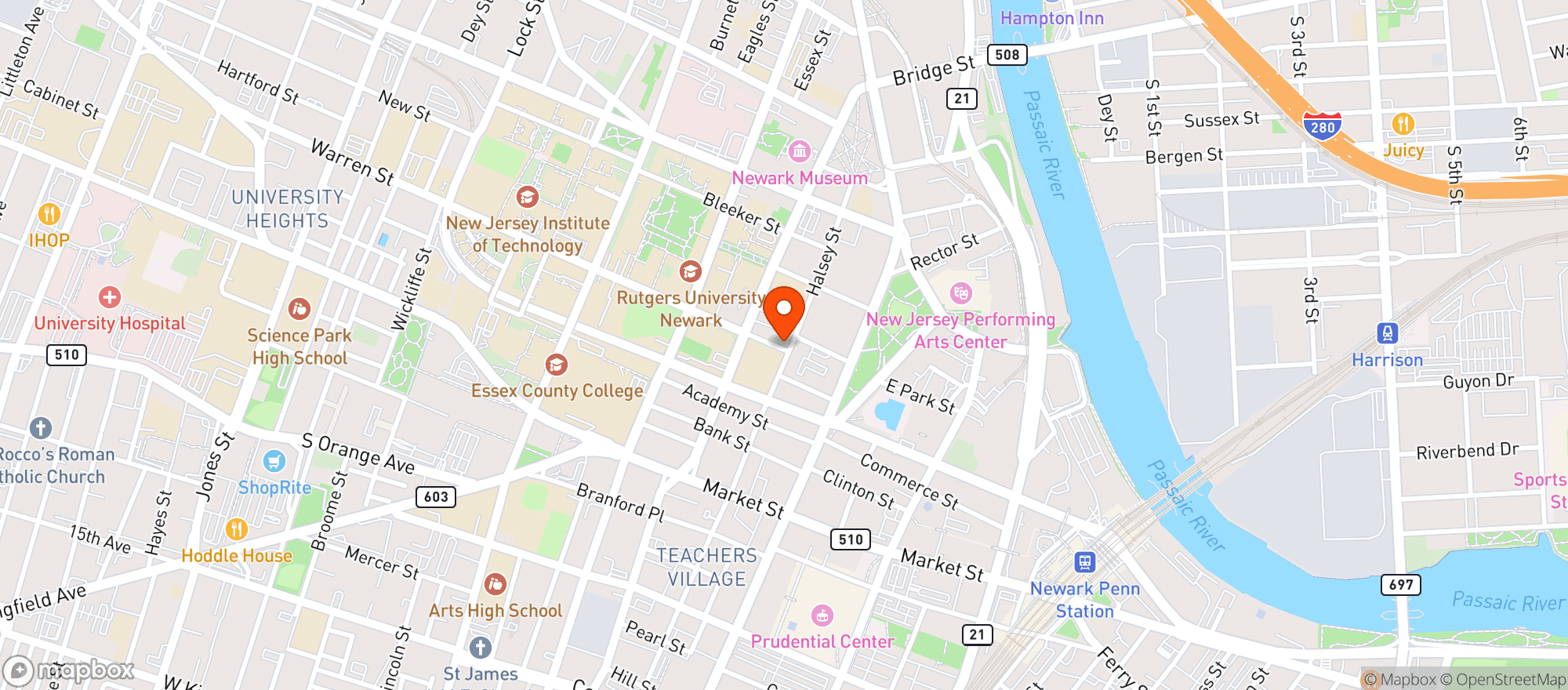 Map showing The Green Room Nj- Newark