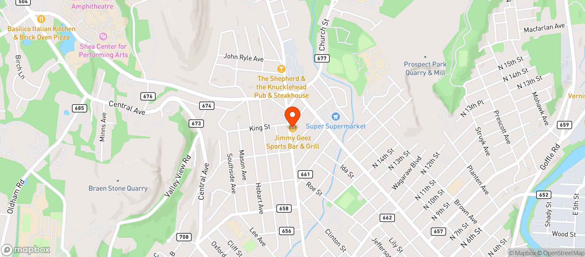 Map showing Jimmy Geez Sports Bar & Grill