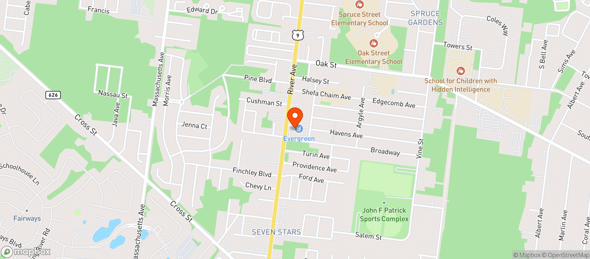 Map showing Evergreen Lakewood