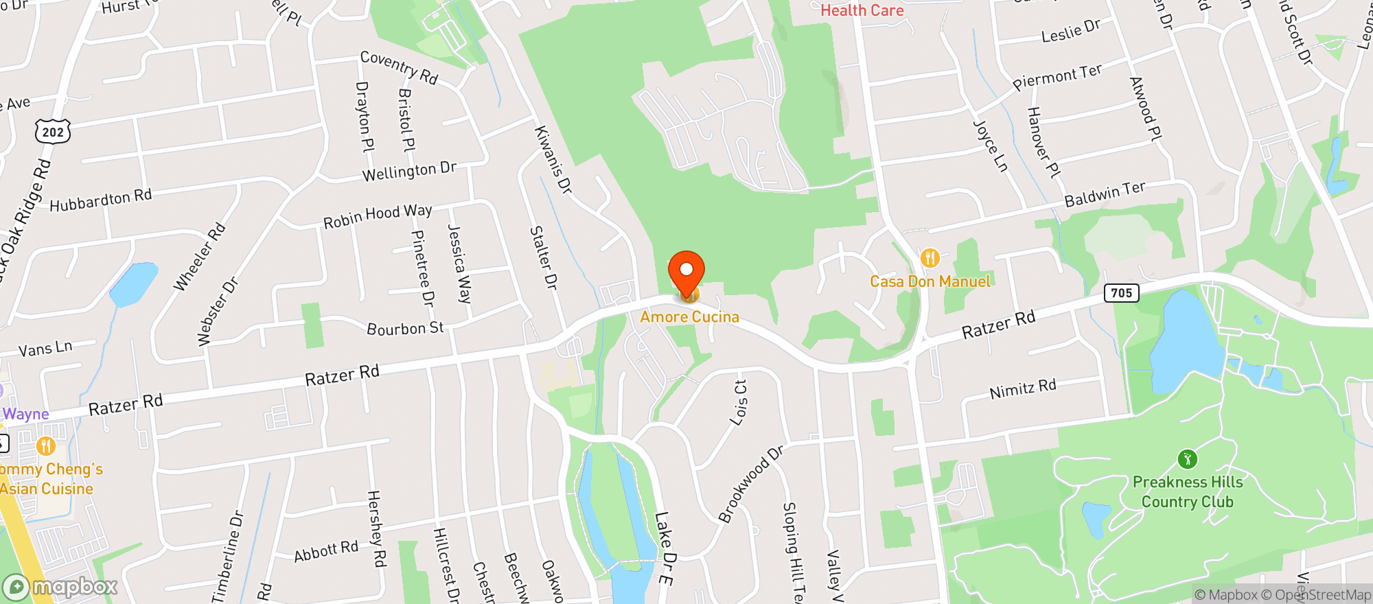 Map showing Wayne Ale House & Pizza