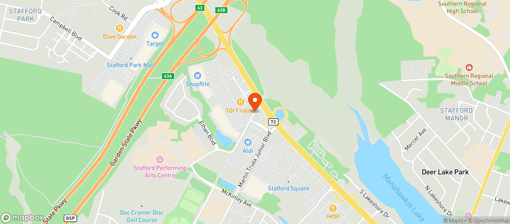 Map showing Tgi Fridays