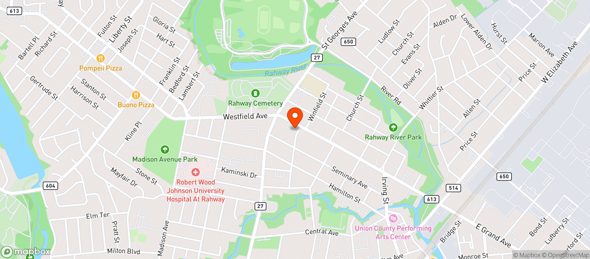 Map showing Rockys Bar & Grill