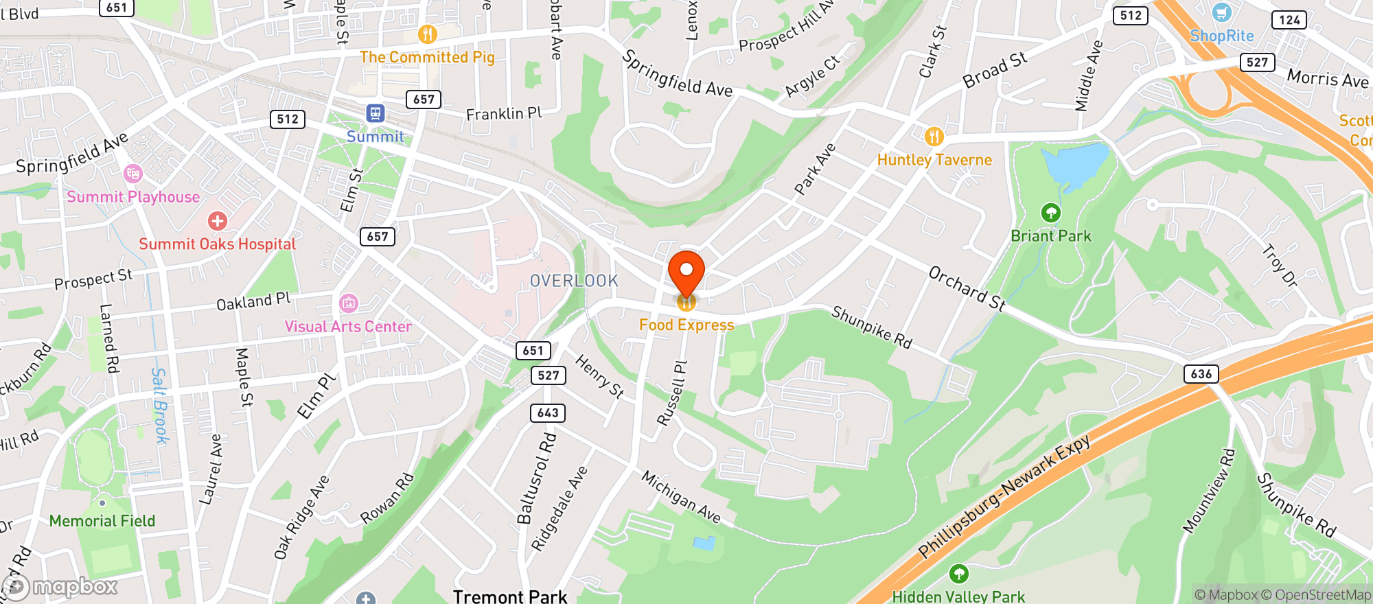Map showing Food Express - Summit