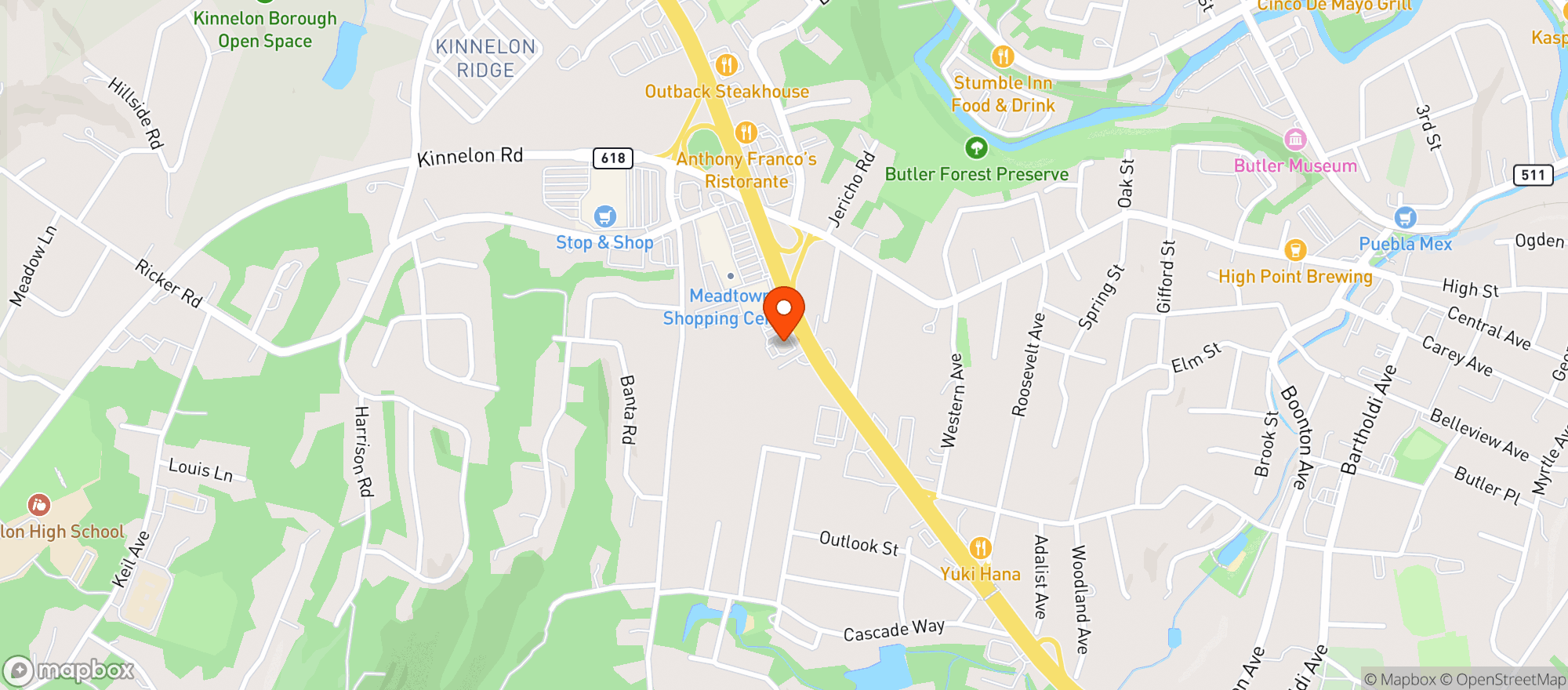Map showing Roserne Wines & Liquors