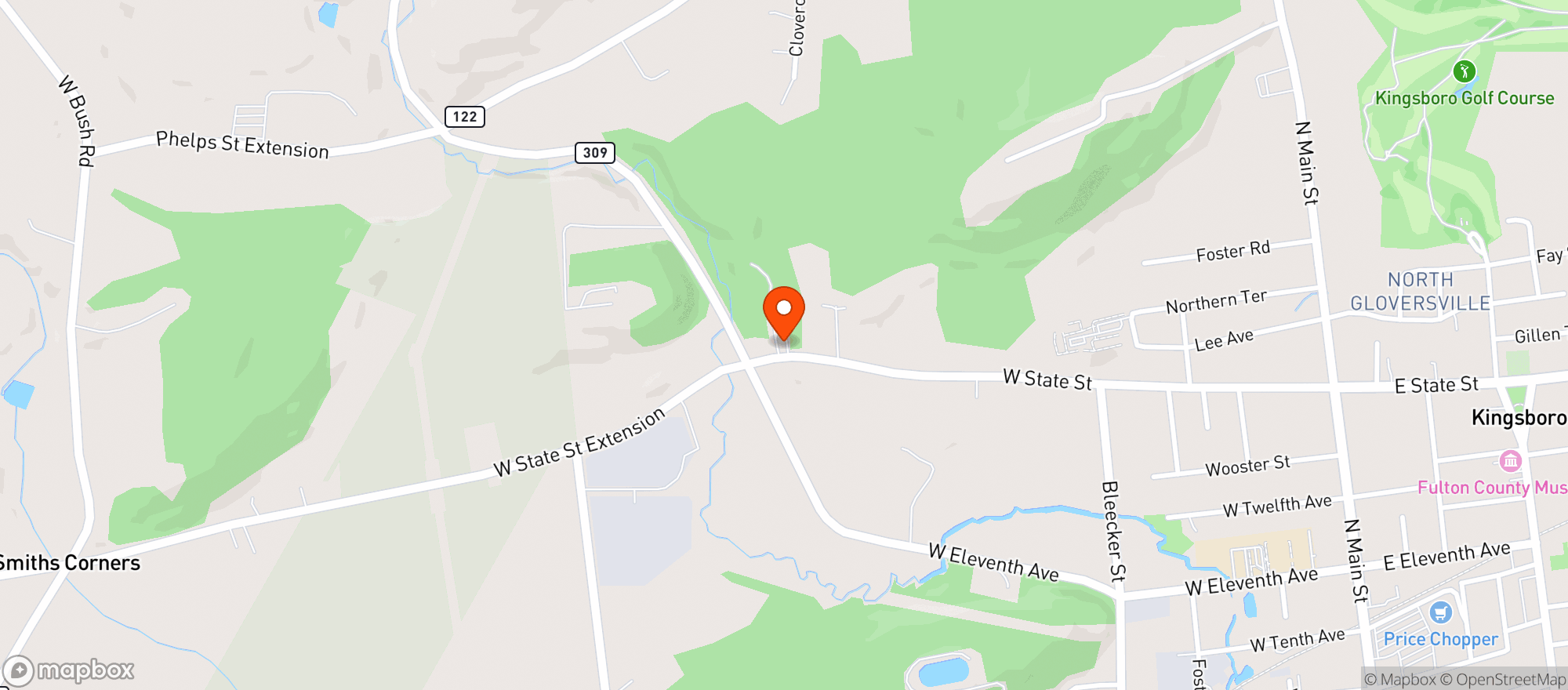 Map showing Mountain Hut Pizza Bar & Grill