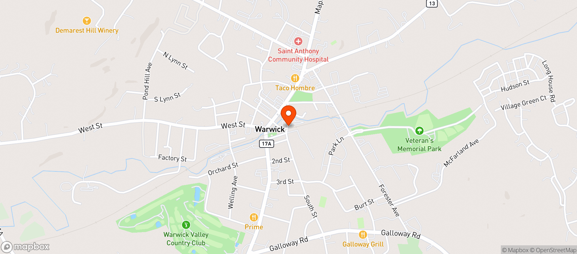 Map showing BEVERAGE PLUS WARWICK