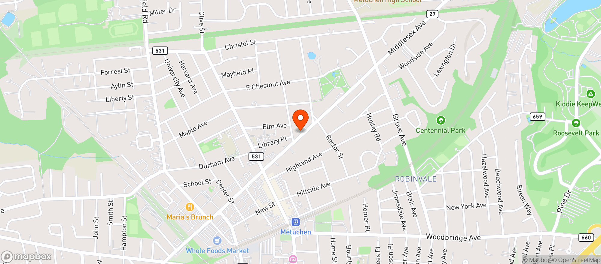 Map showing Metuchen Inn