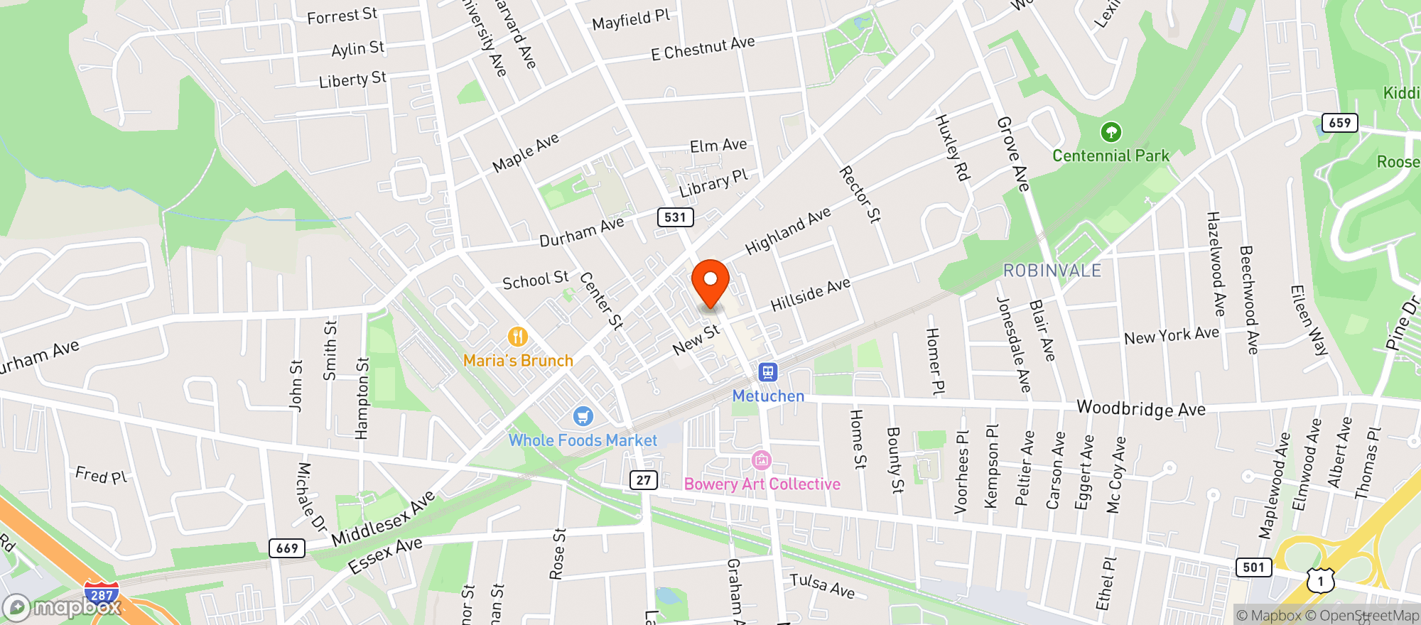 Map showing Metuchen Liquors