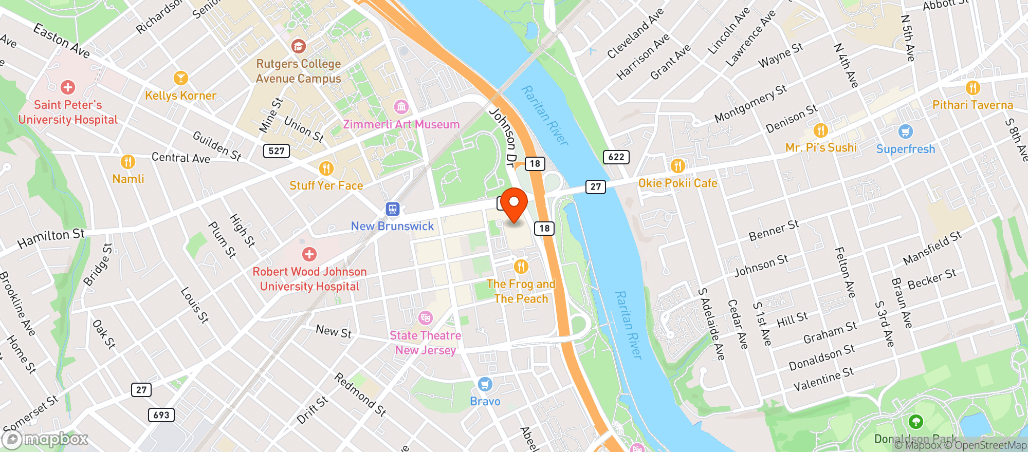 Map showing Hyatt Regency New Brunswick
