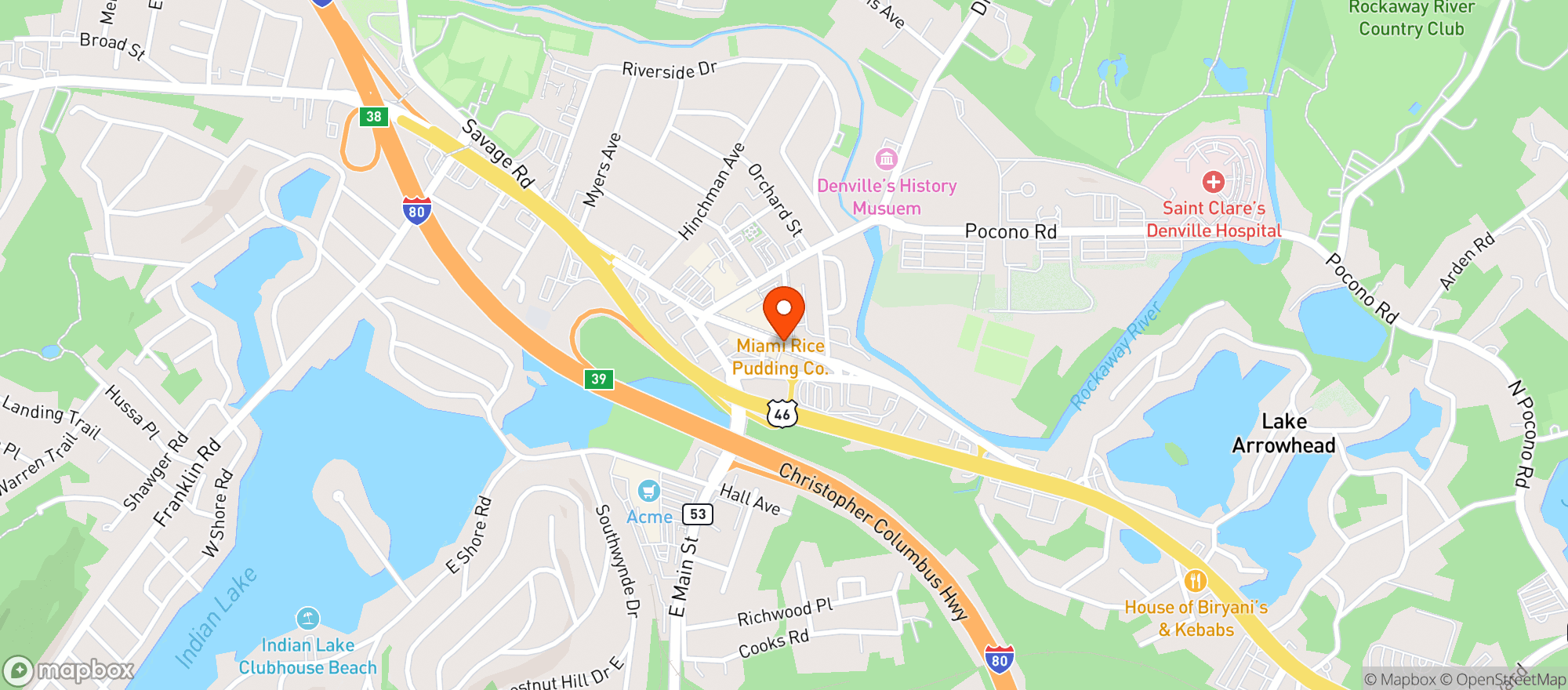 Map showing Denville Wine & Liquor