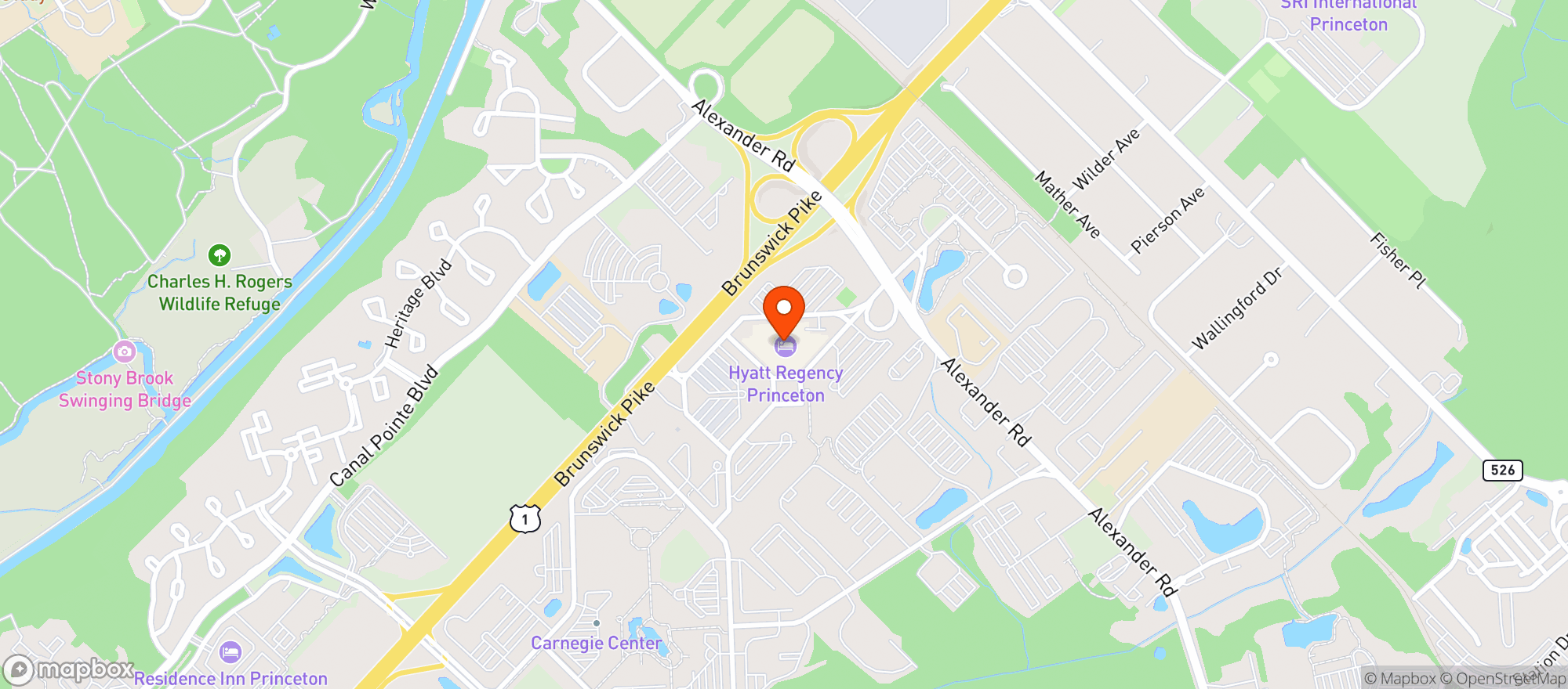 Map showing Hyatt Regency Princeton