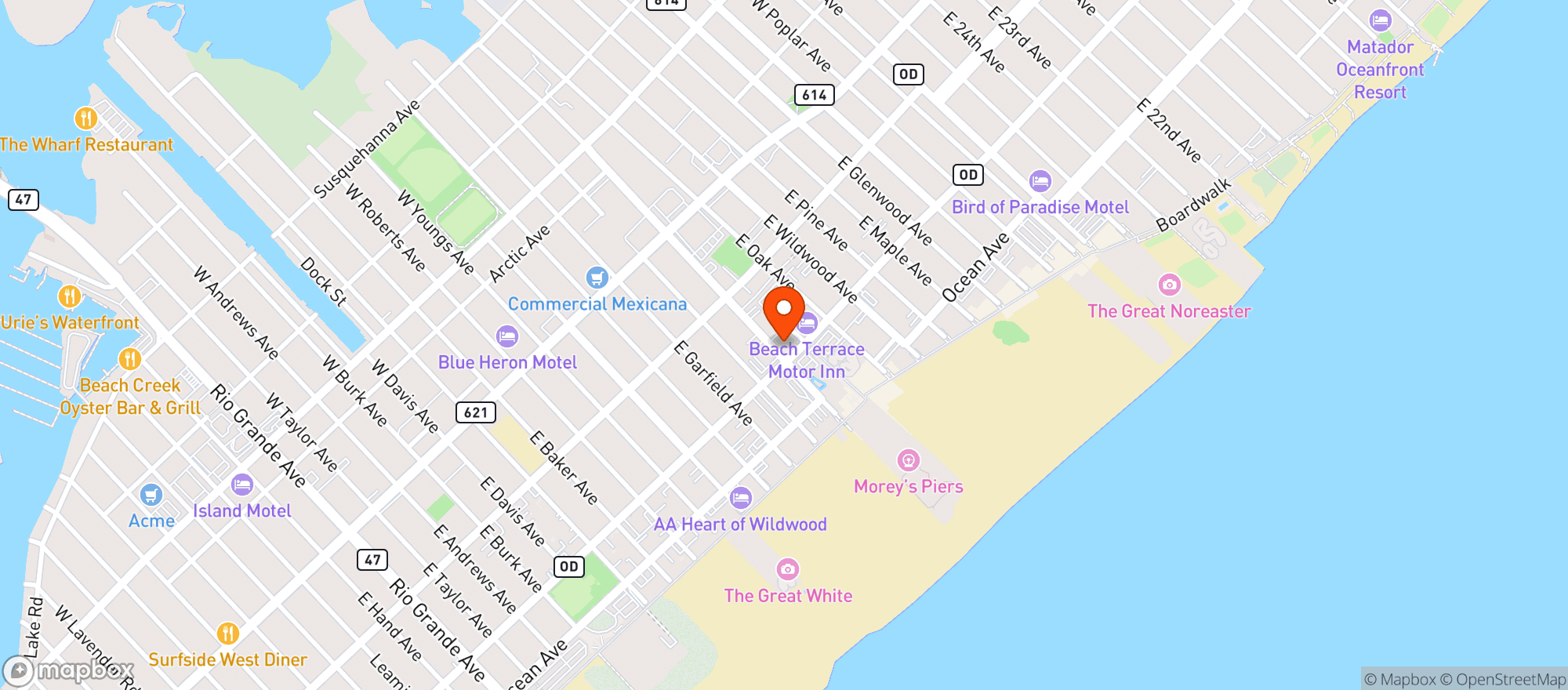 Map showing Island Bagels & Liq Store