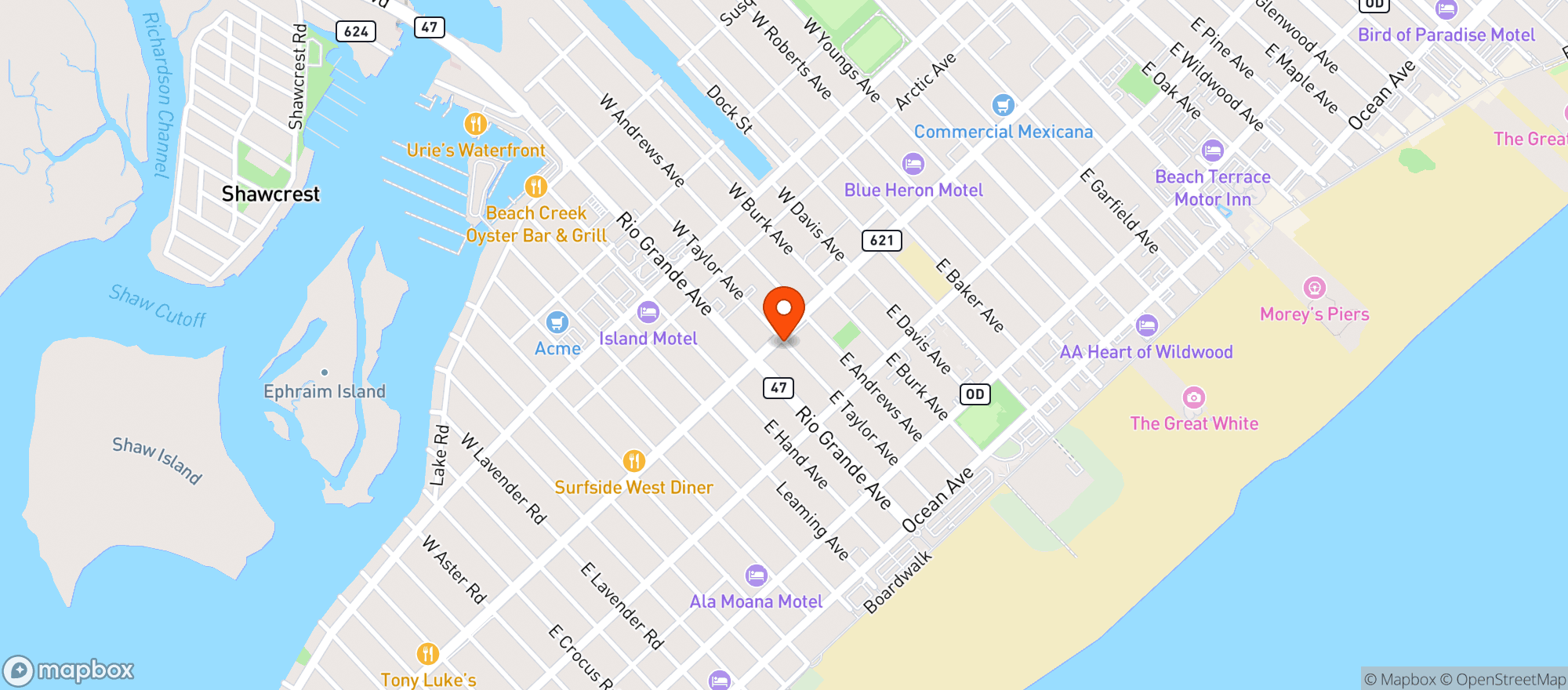 Map showing Dogtooth Bar & Grill