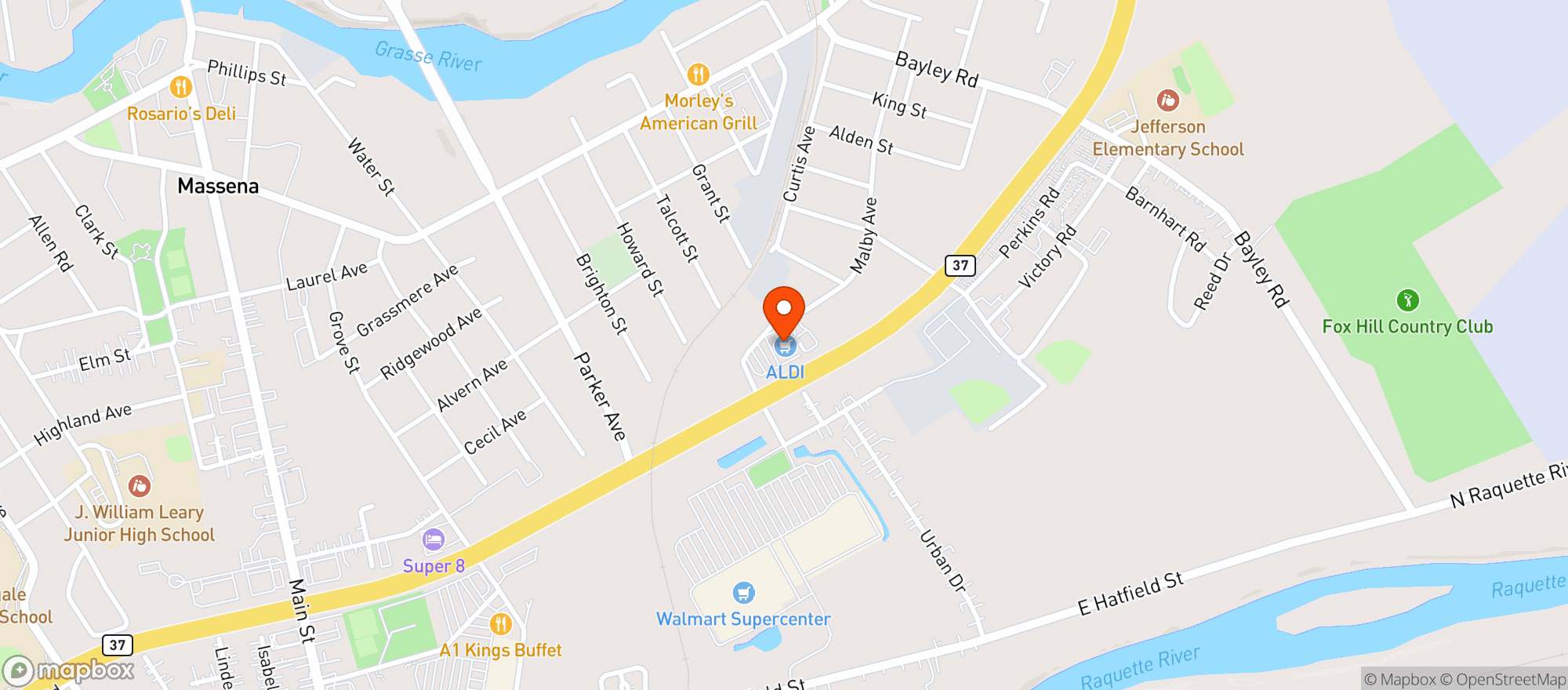 Map showing Aldi