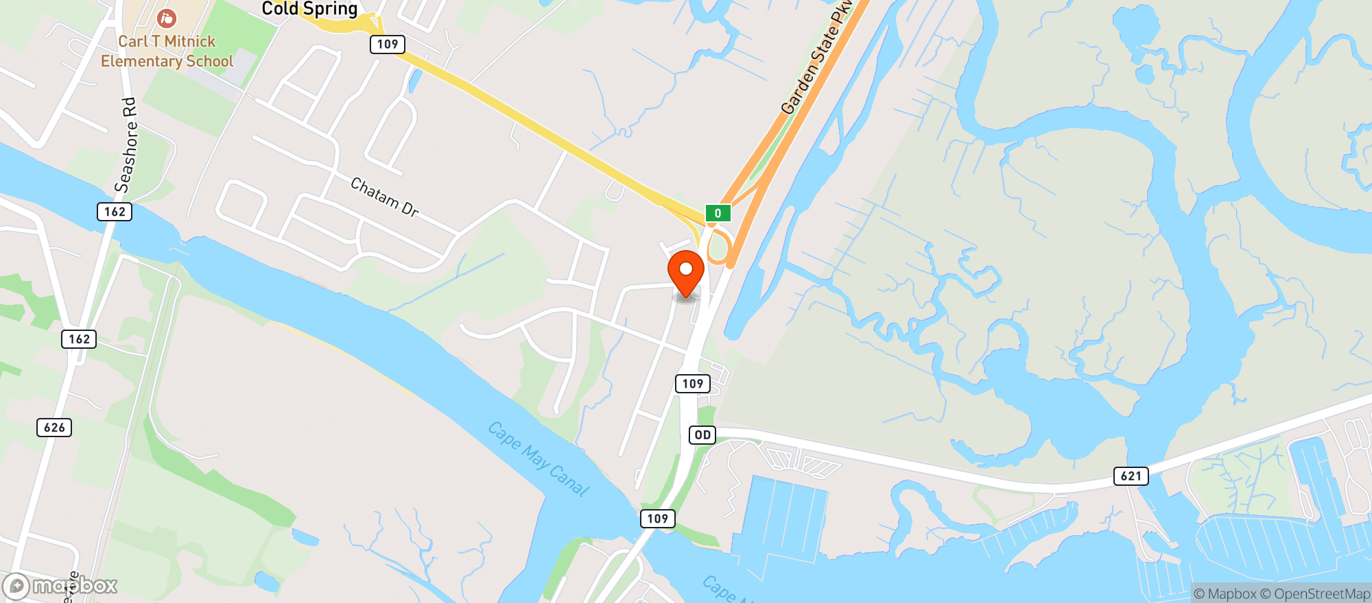 Map showing Joe Canals Cape May