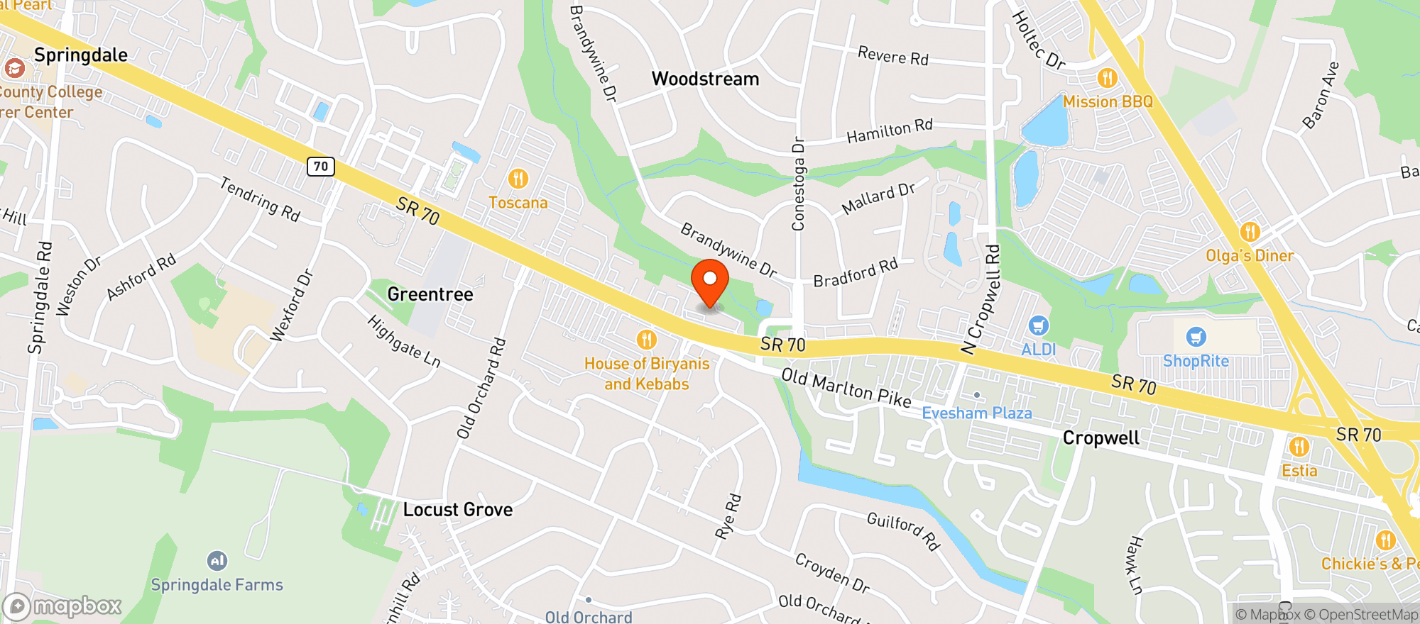 Map showing JSW Wine & Spirits Inc - Cherry Hill