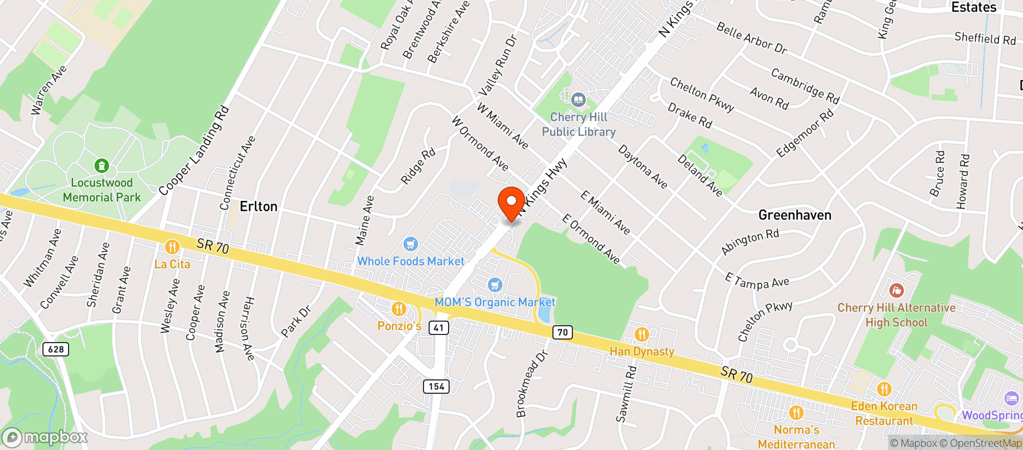 Map showing Whole Foods - Cherry Hill