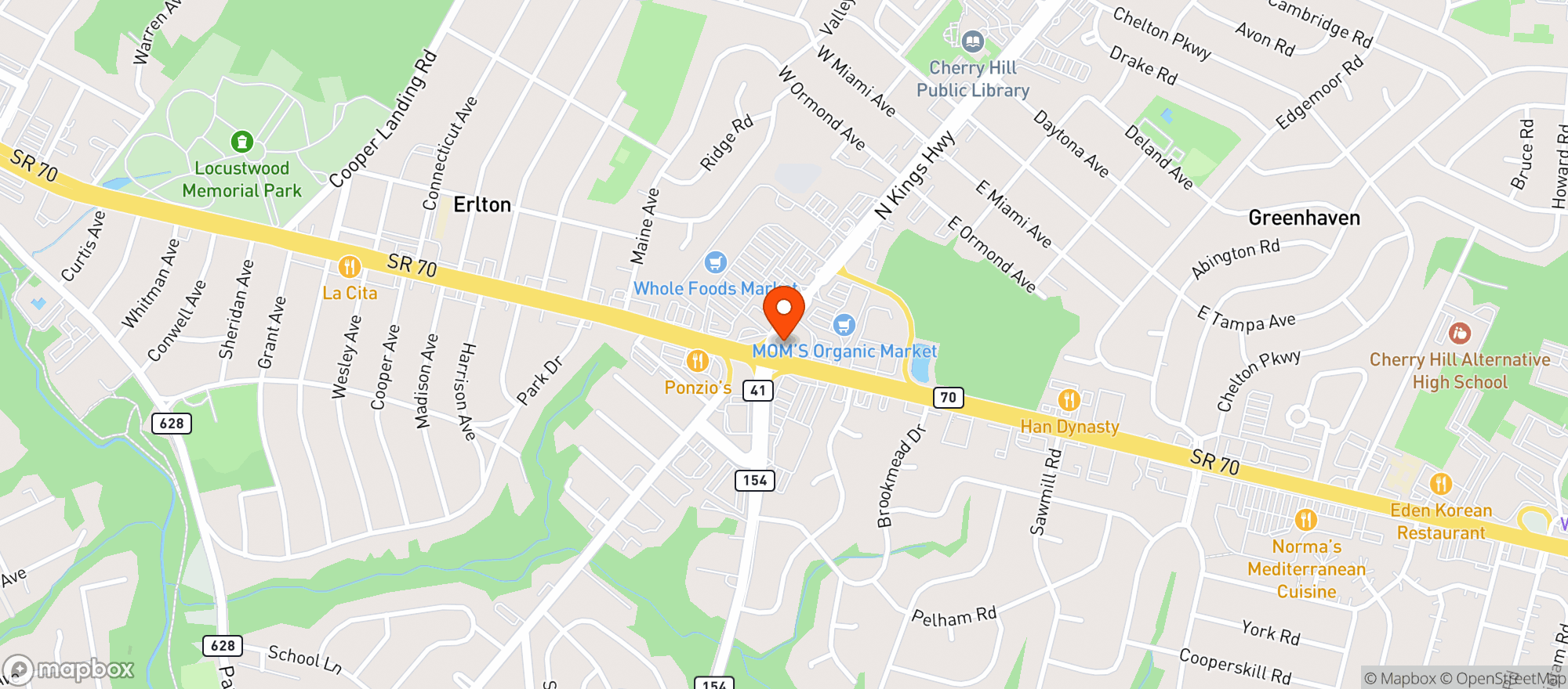 Map showing Mom's Organic Market - Cherry Hill