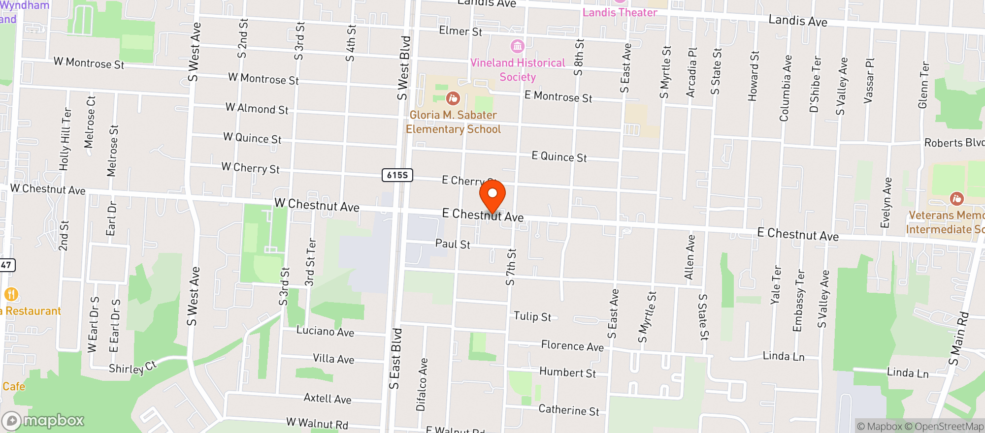 Map showing Vineland Liquors