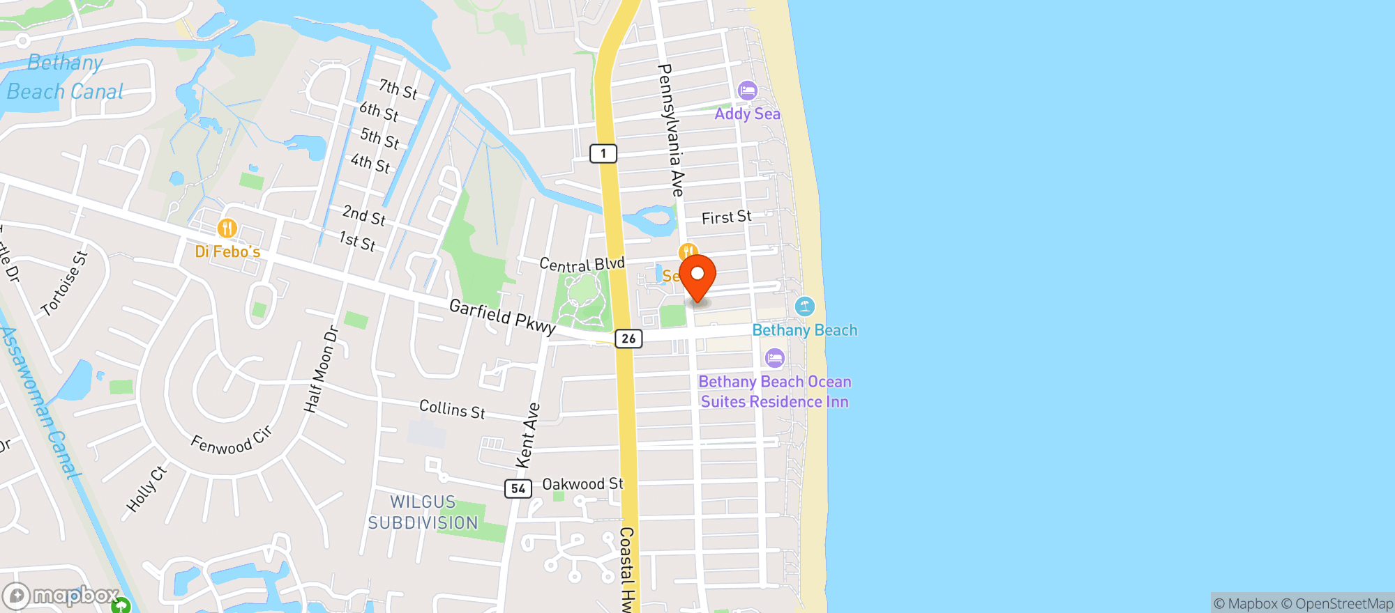 Map showing Bethany Blues Bbq Pit
