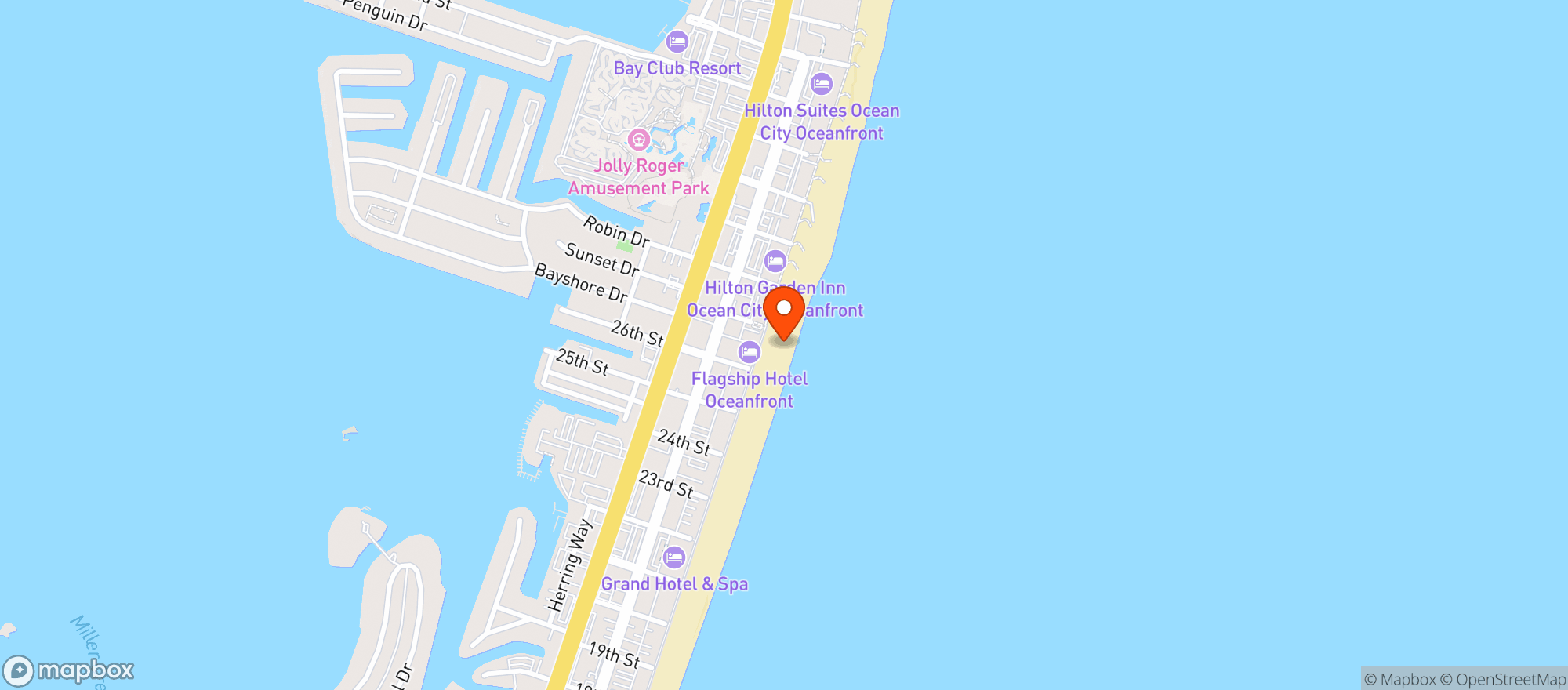 Map showing 27th Street Beach