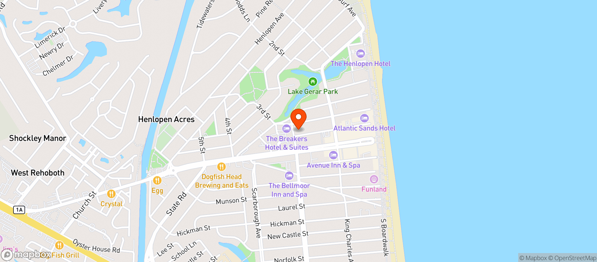 Map showing Aqua Grill
