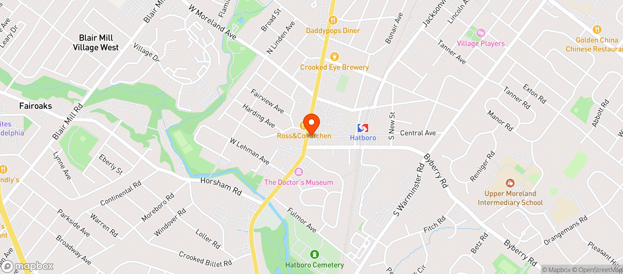 Map showing Toweys Hatboro Tavern