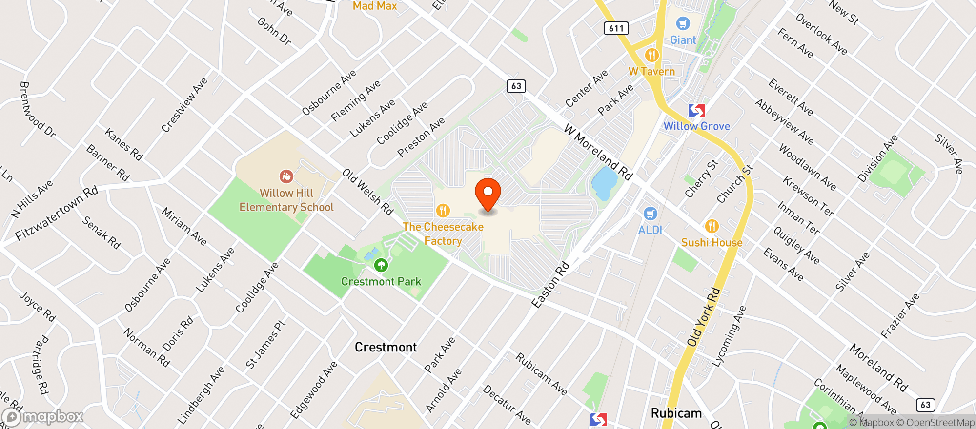 Map showing Yard House Willow Grove - Willow Grove Park Mall