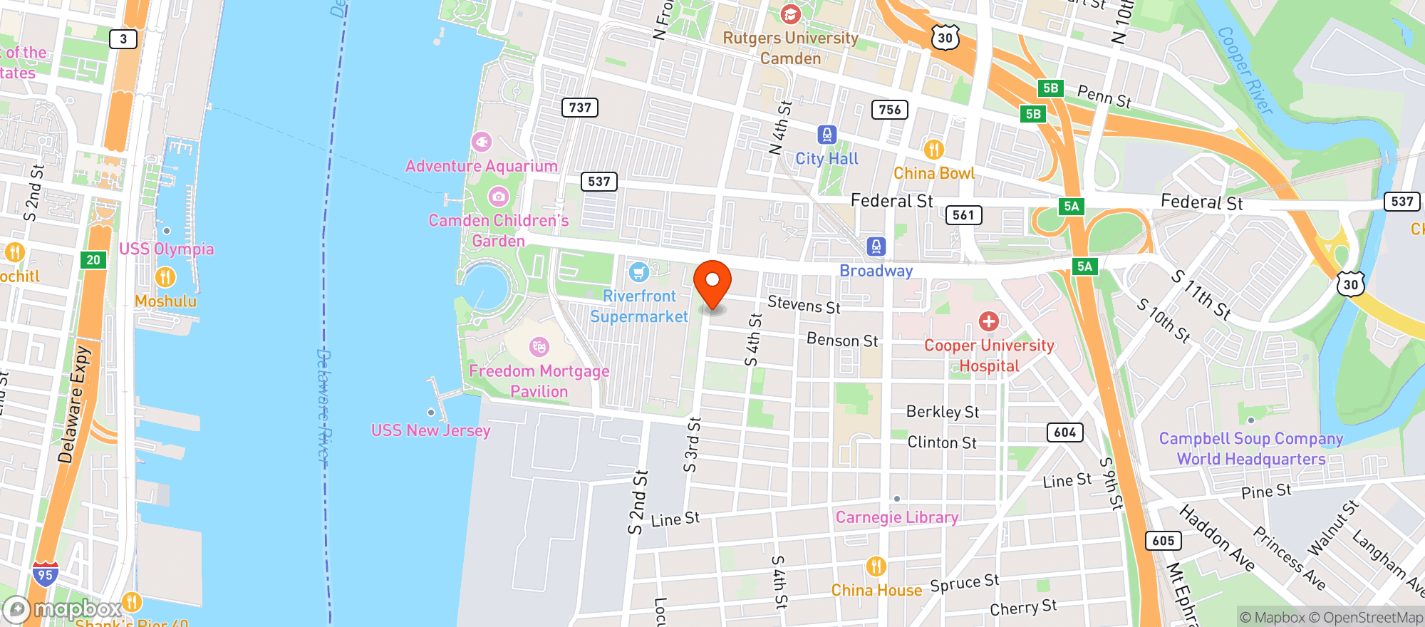 Map showing Downtown Camden Liquors