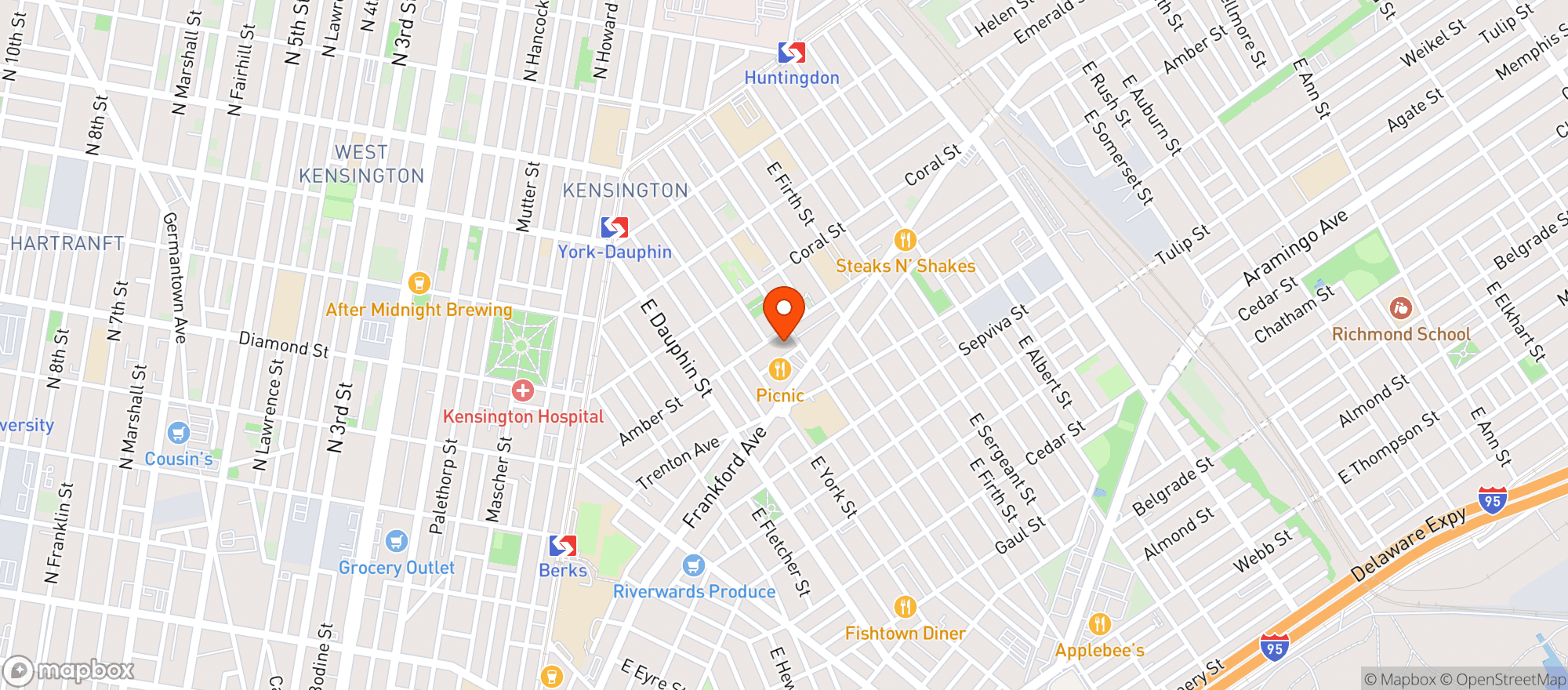 Map showing PHILADELPHIA BREWING CO.