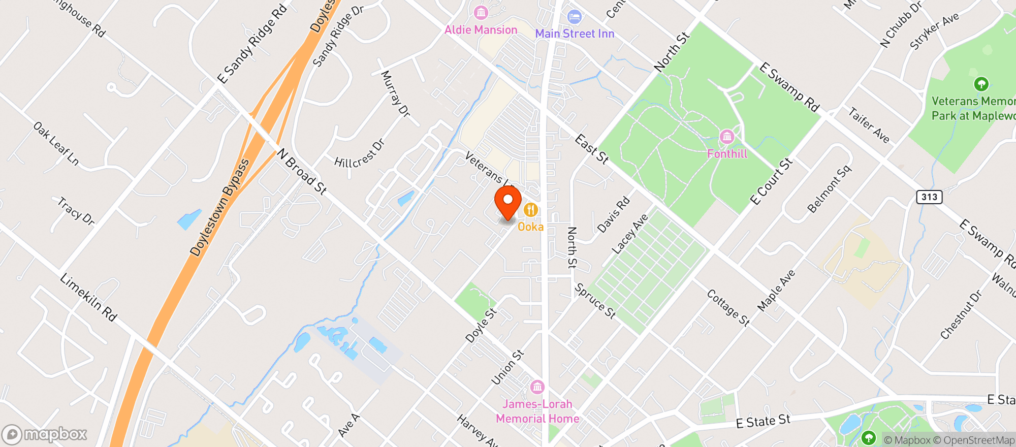 Map showing Doylestown Beer Authority