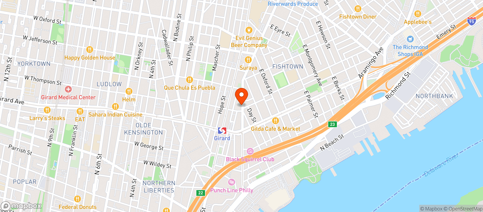 Map showing Bottle Bar East