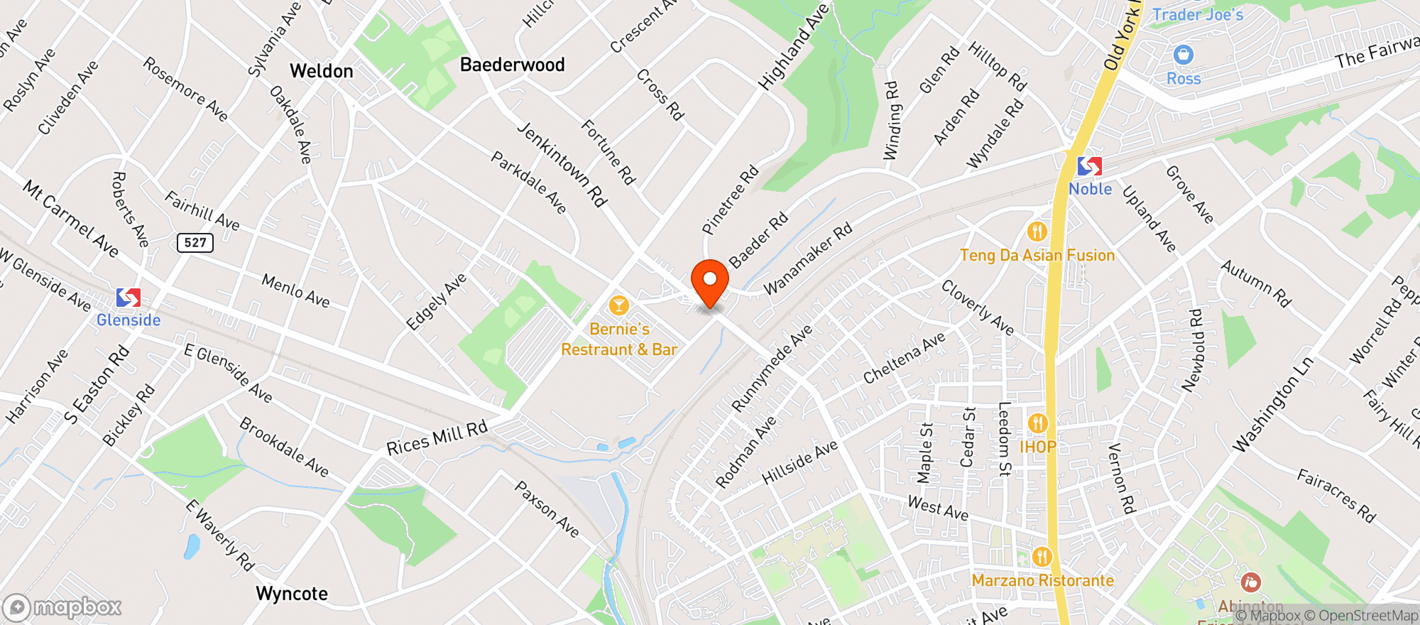 Map showing VILLAGE DELICATESSEN OF JENKINTOWN