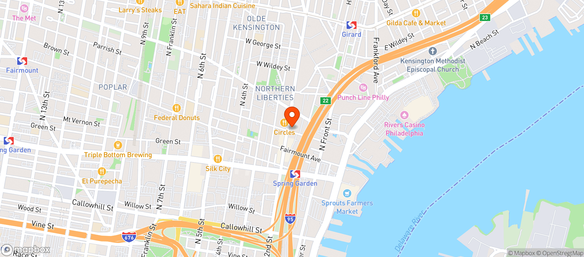 Map showing 3j's Food Market Northern Liberties