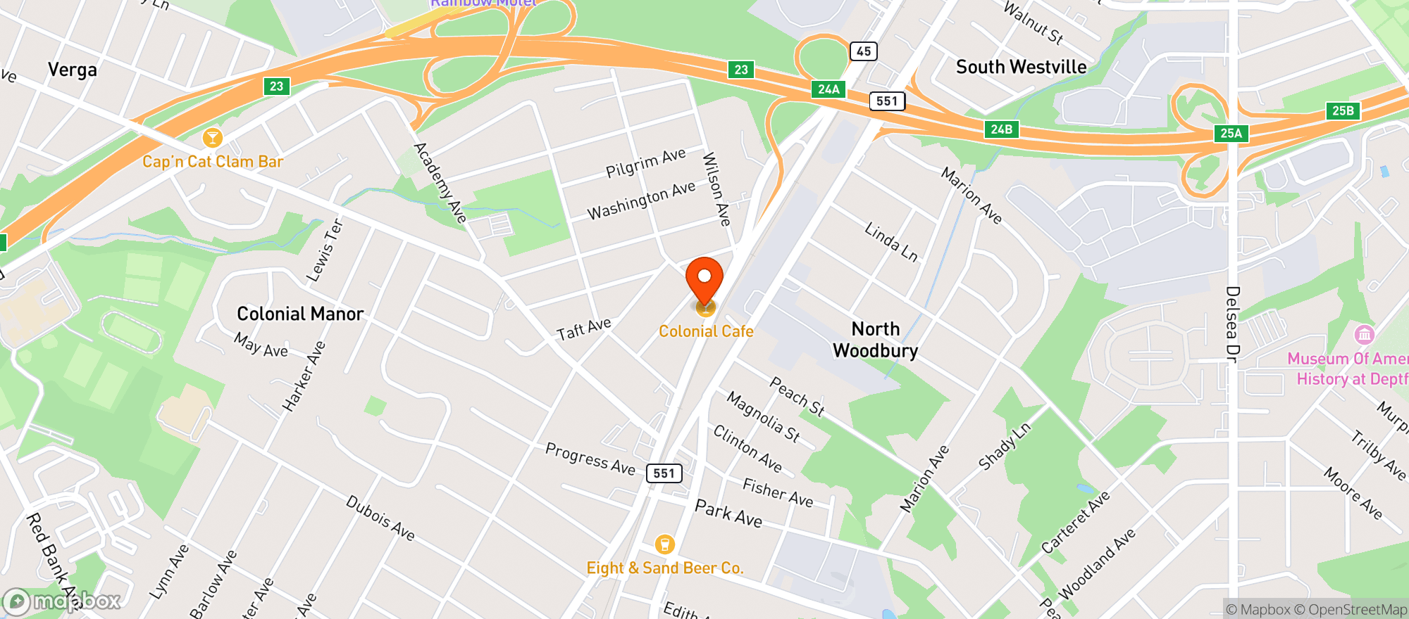 Map showing Colonial Cafe