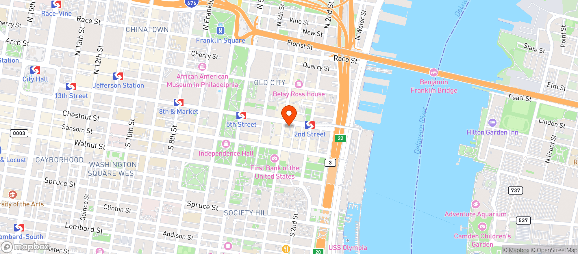 Map showing Old City Beer Garden