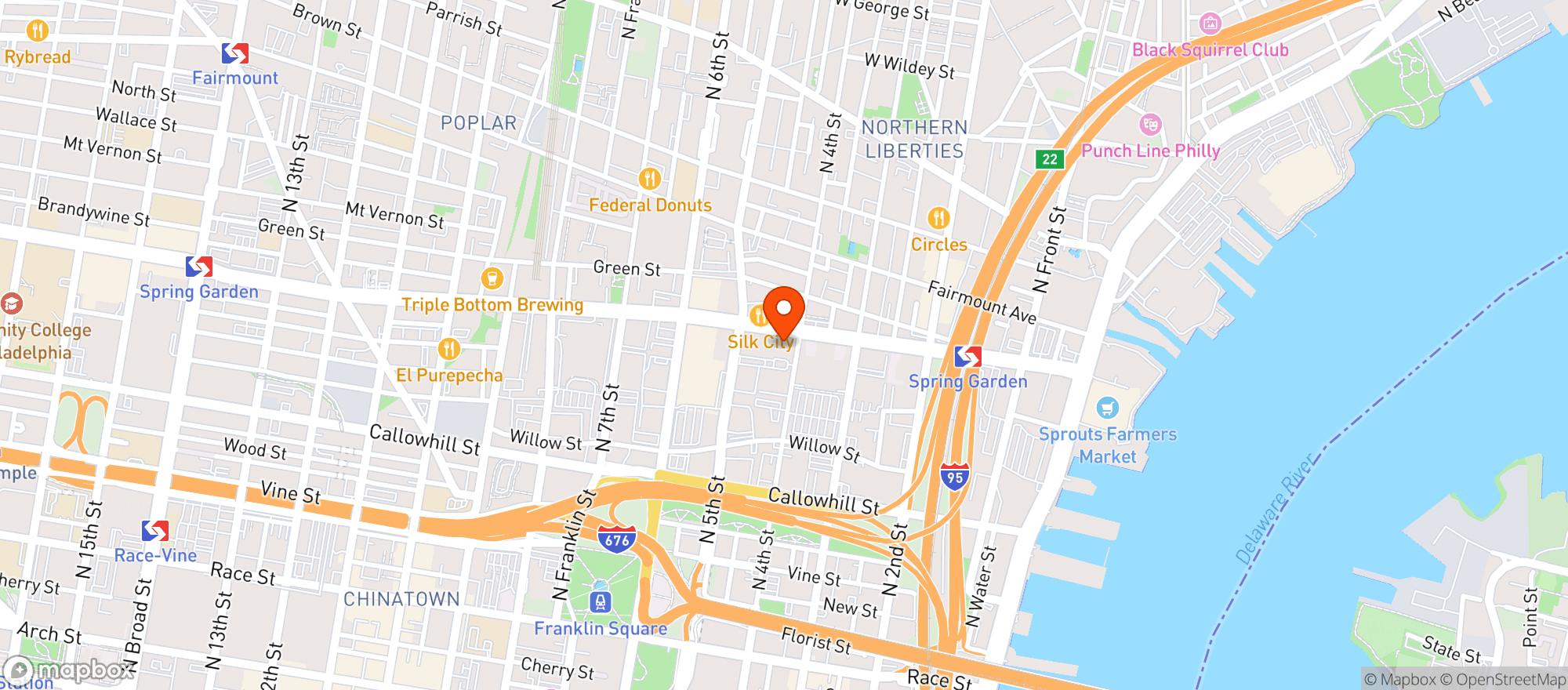 Map showing New Spring Garden Market(Parking Lot Entrance Only, No Spring Garden St Entrance)