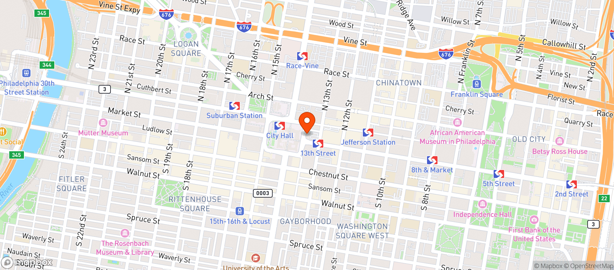 Map showing Residence Inn By Marriott Philadelphia Center City